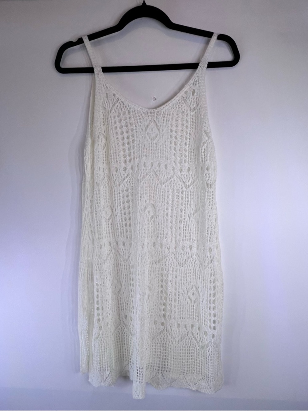 White Crochet Slip Dress Cover Up Size XL Boho Festival Fairy Beach Ethereal